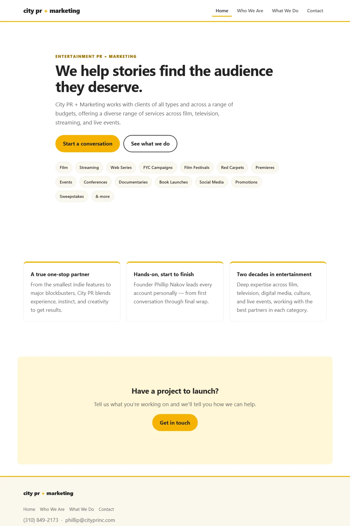 City PR + Marketing homepage