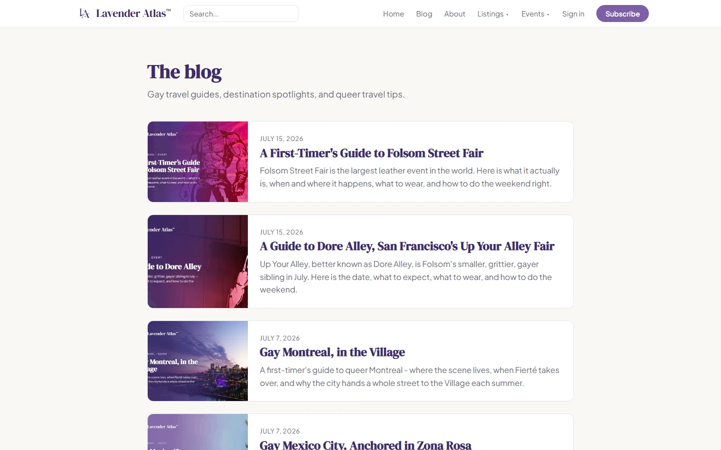 Lavender Atlas blog of queer travel guides