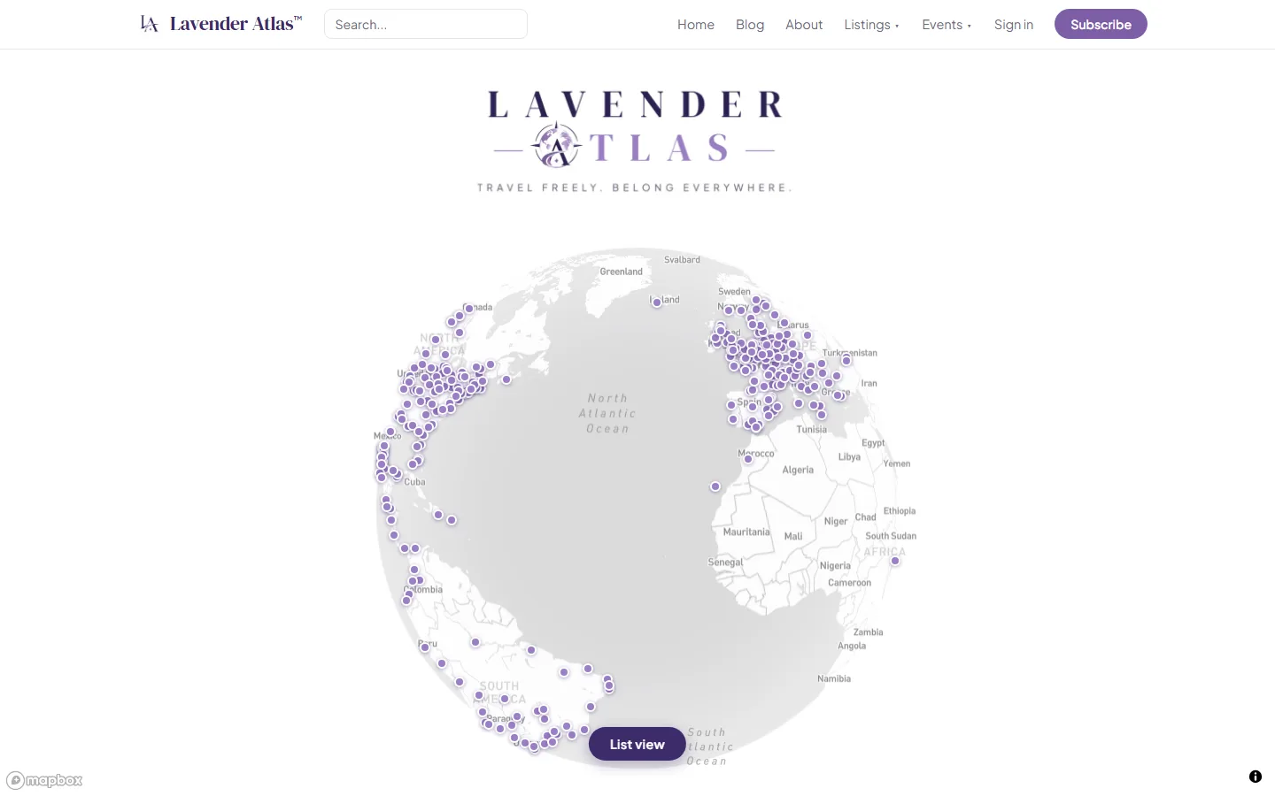 Interactive globe on the Lavender Atlas homepage