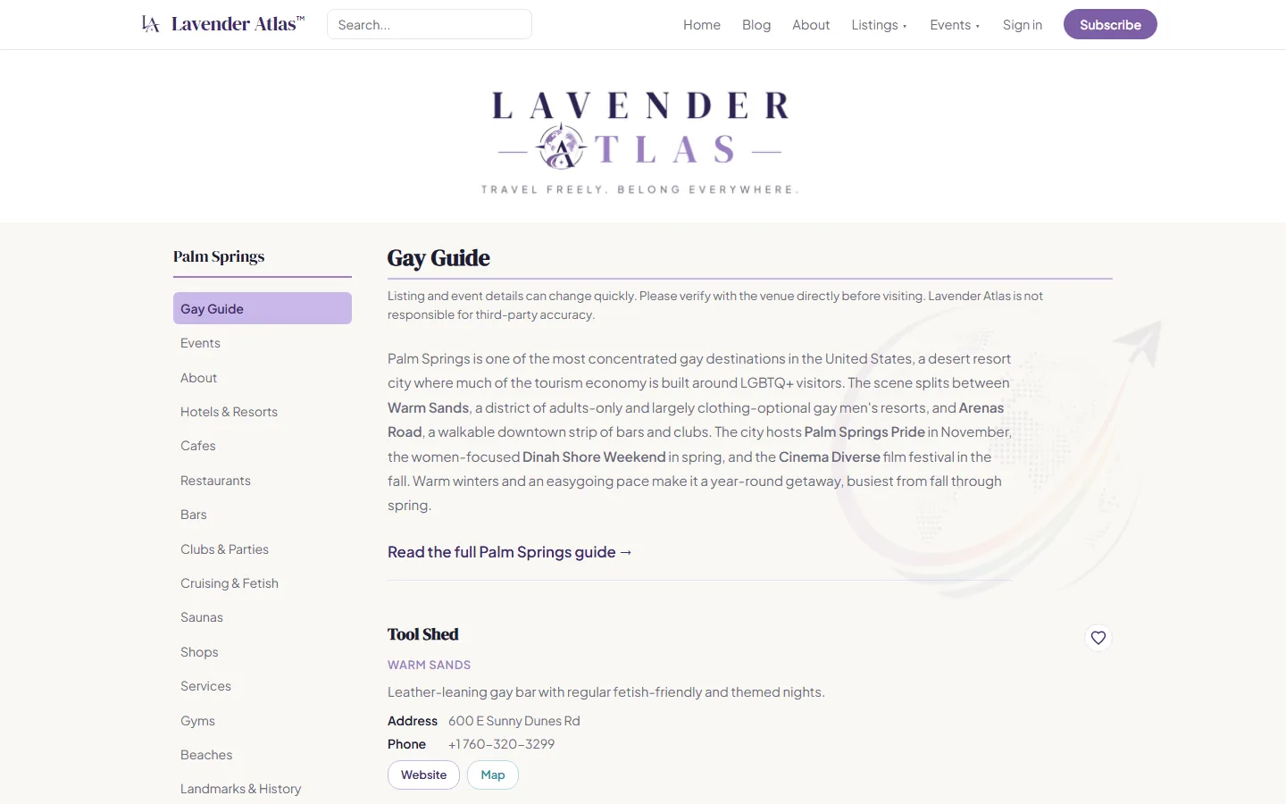 Palm Springs gay guide with listings by category